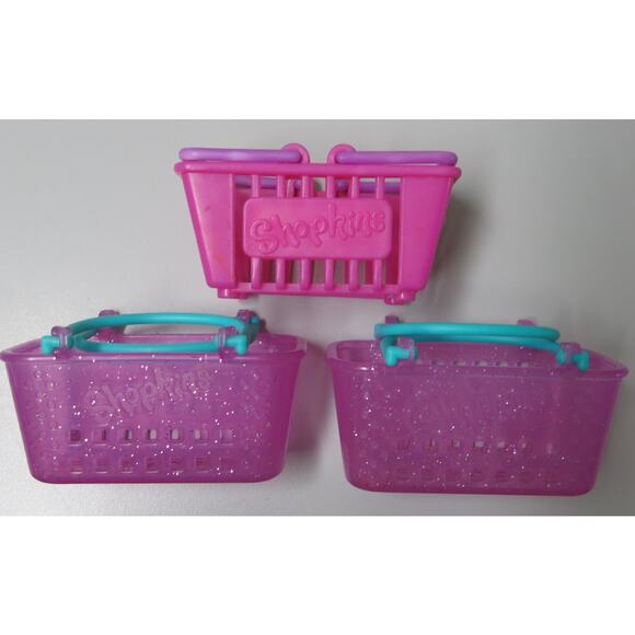 SHOPKINS Shopping Baskets Lot of 3 Season 2 and 3 Purple Handles Empty - Picture 1 of 9